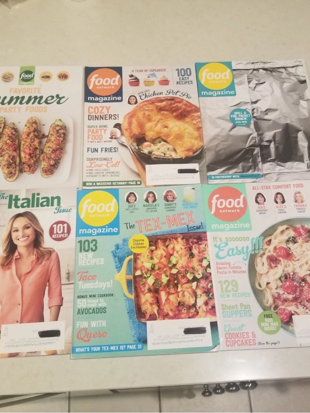 Set of 6 Food Network magazines - various issues including pasta,Tex mex & more